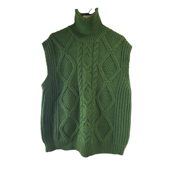 Anthropologie NWT Cable Knit Turtleneck Sweater Vest One Size in Moss - Picture 3 of 7